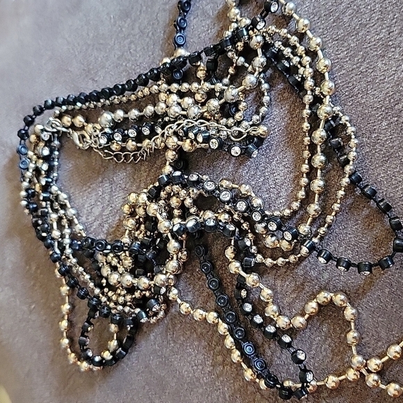3/$20 Metal Acrylic Rhinestone Layered Esclavage Triple Chain Sweater Necklace - Picture 2 of 6